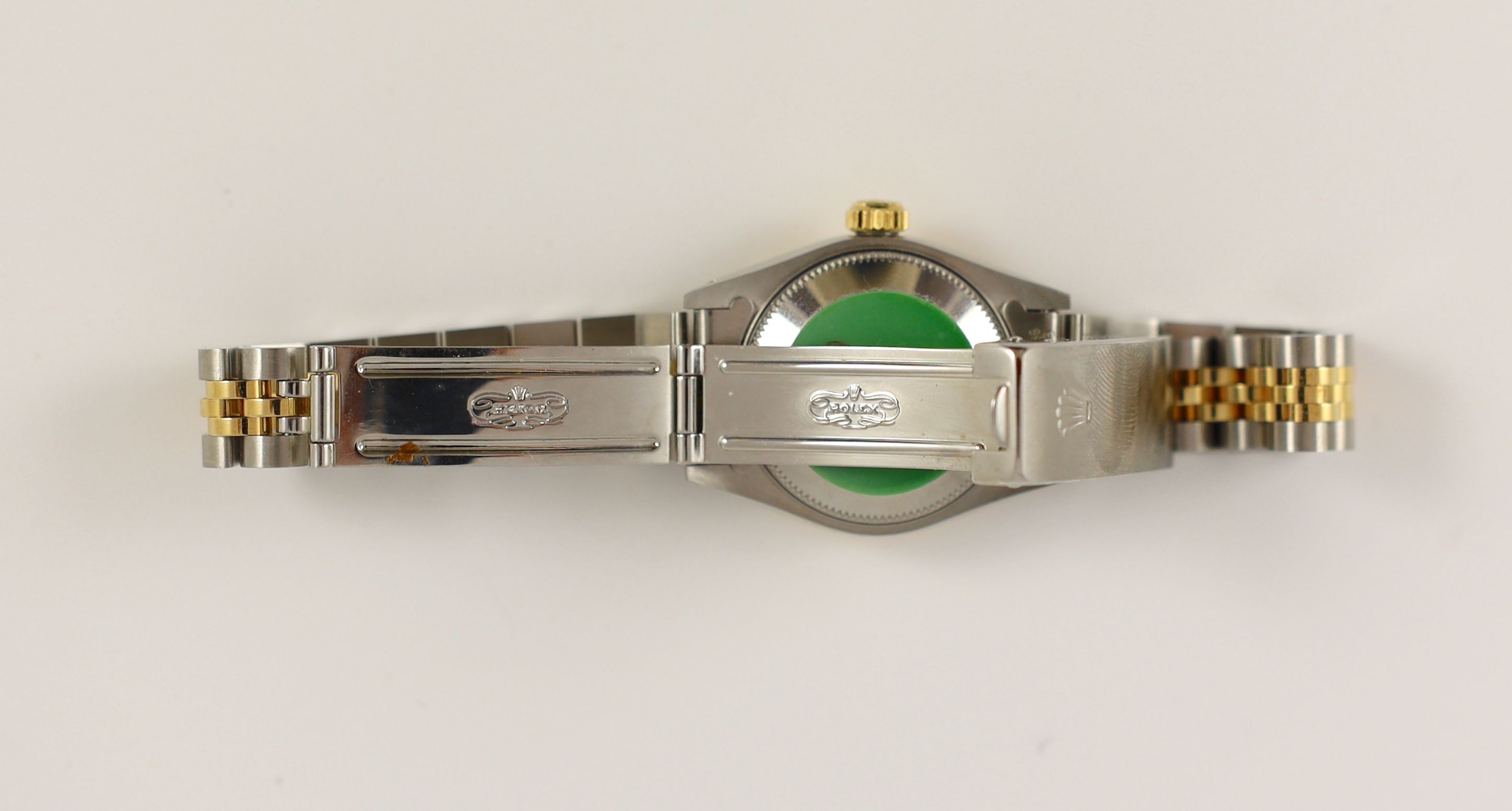 A lady's early 1990's steel and gold Rolex Oyster Perpetual Datejust wrist watch, on steel and gold Rolex bracelet